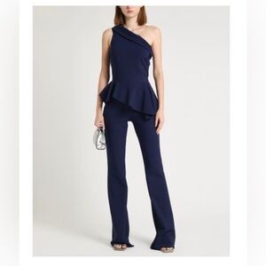 Chiara Boni La Petite One Shoulder Peplum Black Jumpsuit